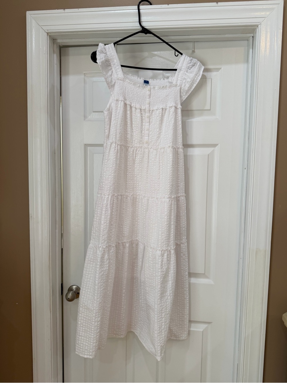 White Tiered Smocked Midi Dress. Sun dress. Old Navy.